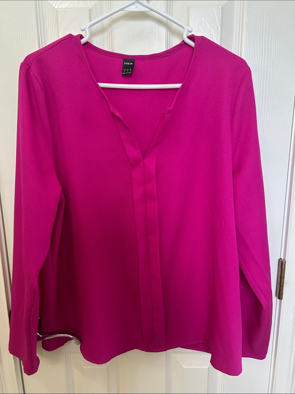 SHEIN Women's Bright Pink V-Neck Long Sleeve Blouse